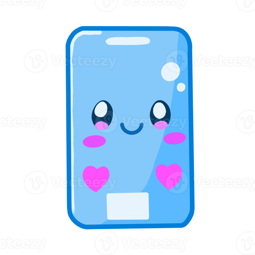 Watercolor and drawing for cute blue happy smartphone. Digital painting of icon illustration. Social and technology concept. png
