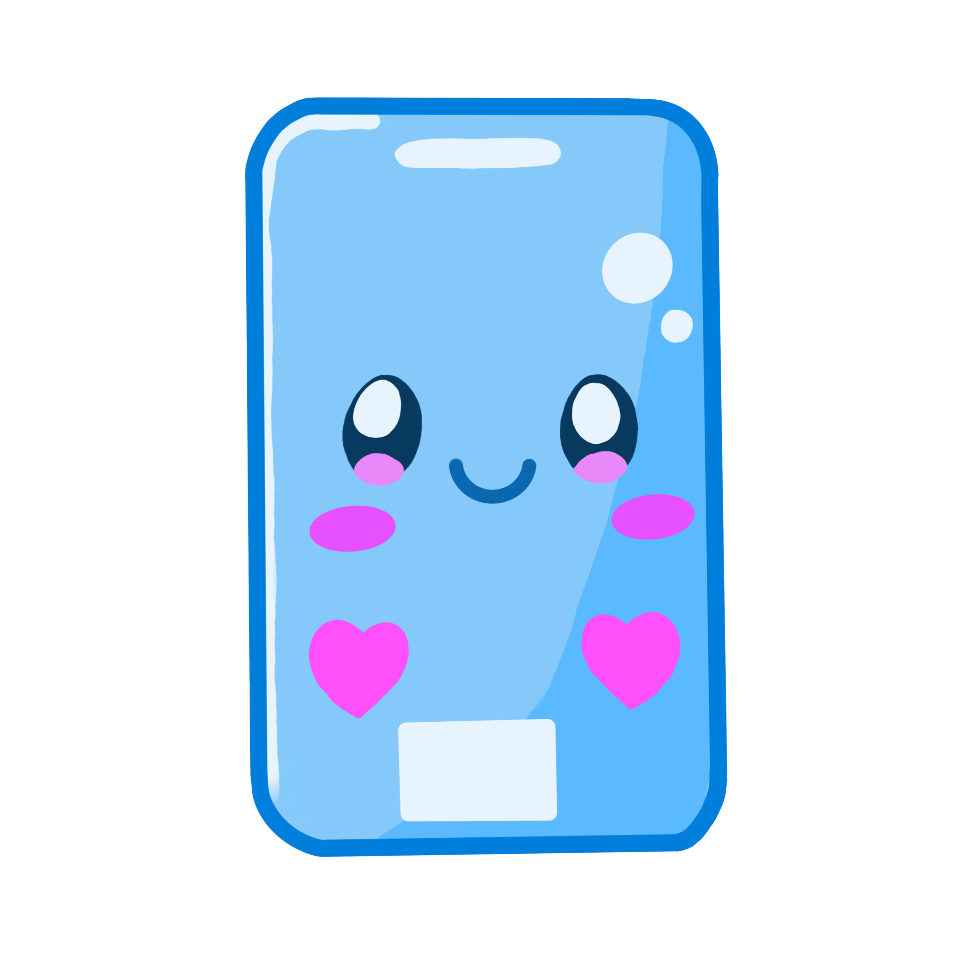 Watercolor and drawing for cute blue happy smartphone. Digital painting