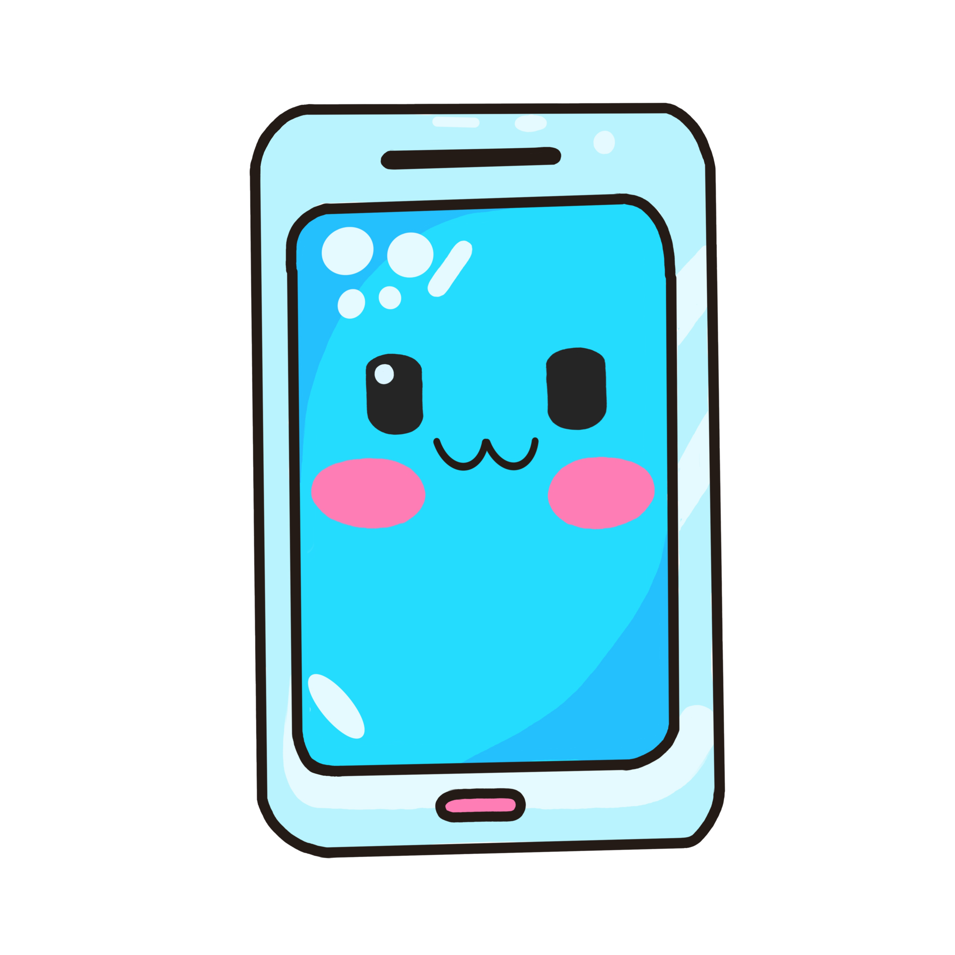 Watercolor and drawing for cute blue happy smartphone. Digital painting