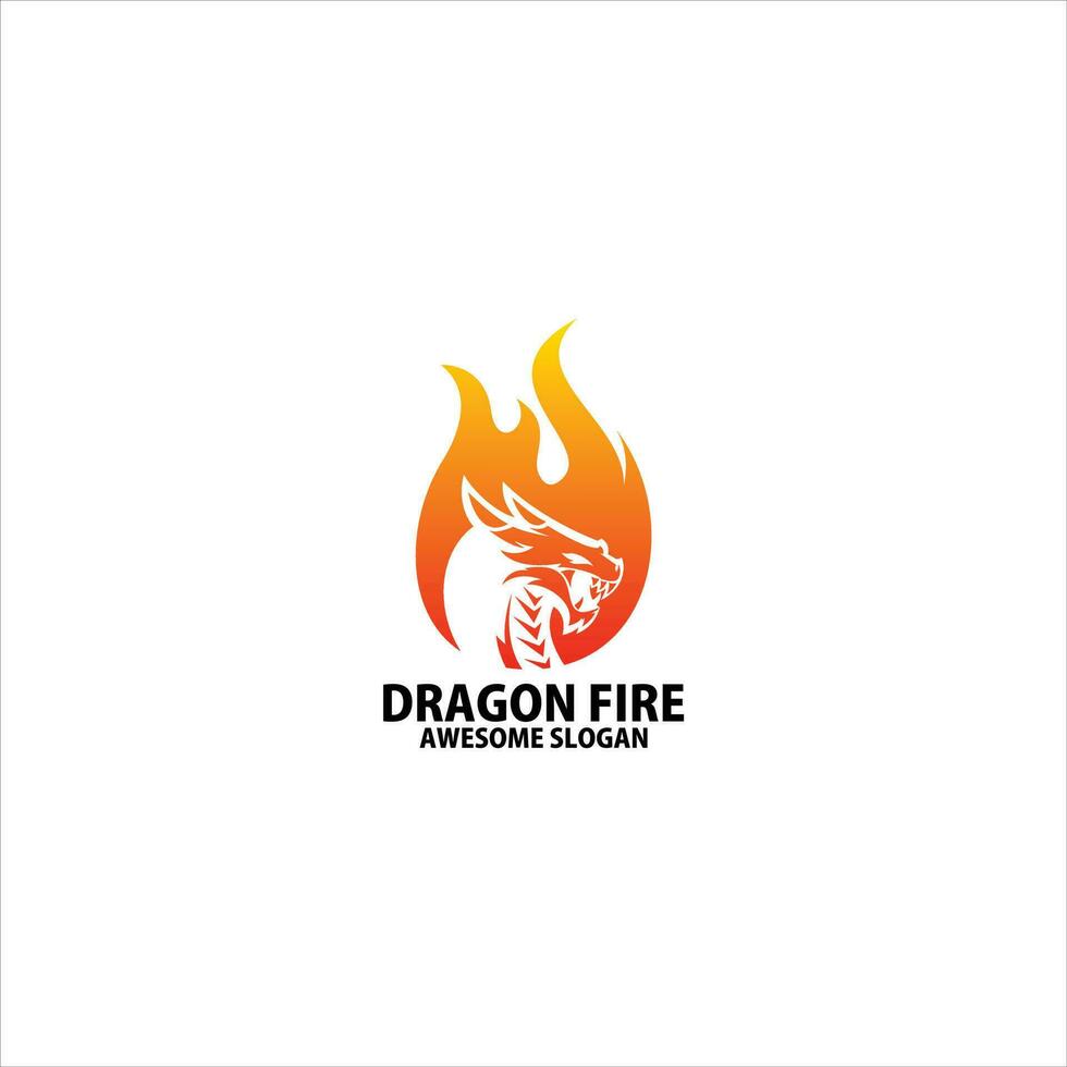 dragon with fire logo design gradient color vector