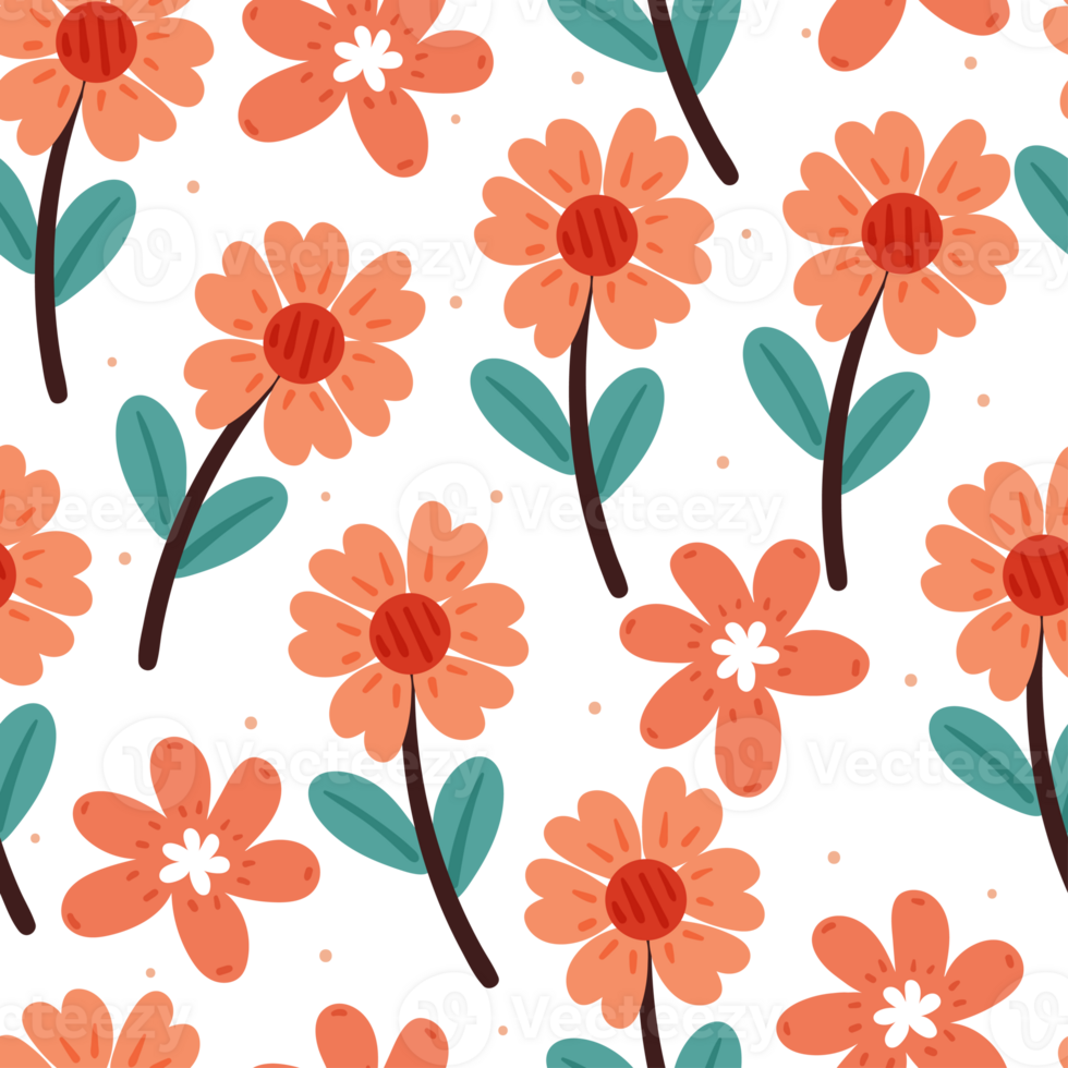 sin costura modelo dibujos animados flor y hojas personaje. botánico fondo de pantalla para textil, regalo envolver papel png