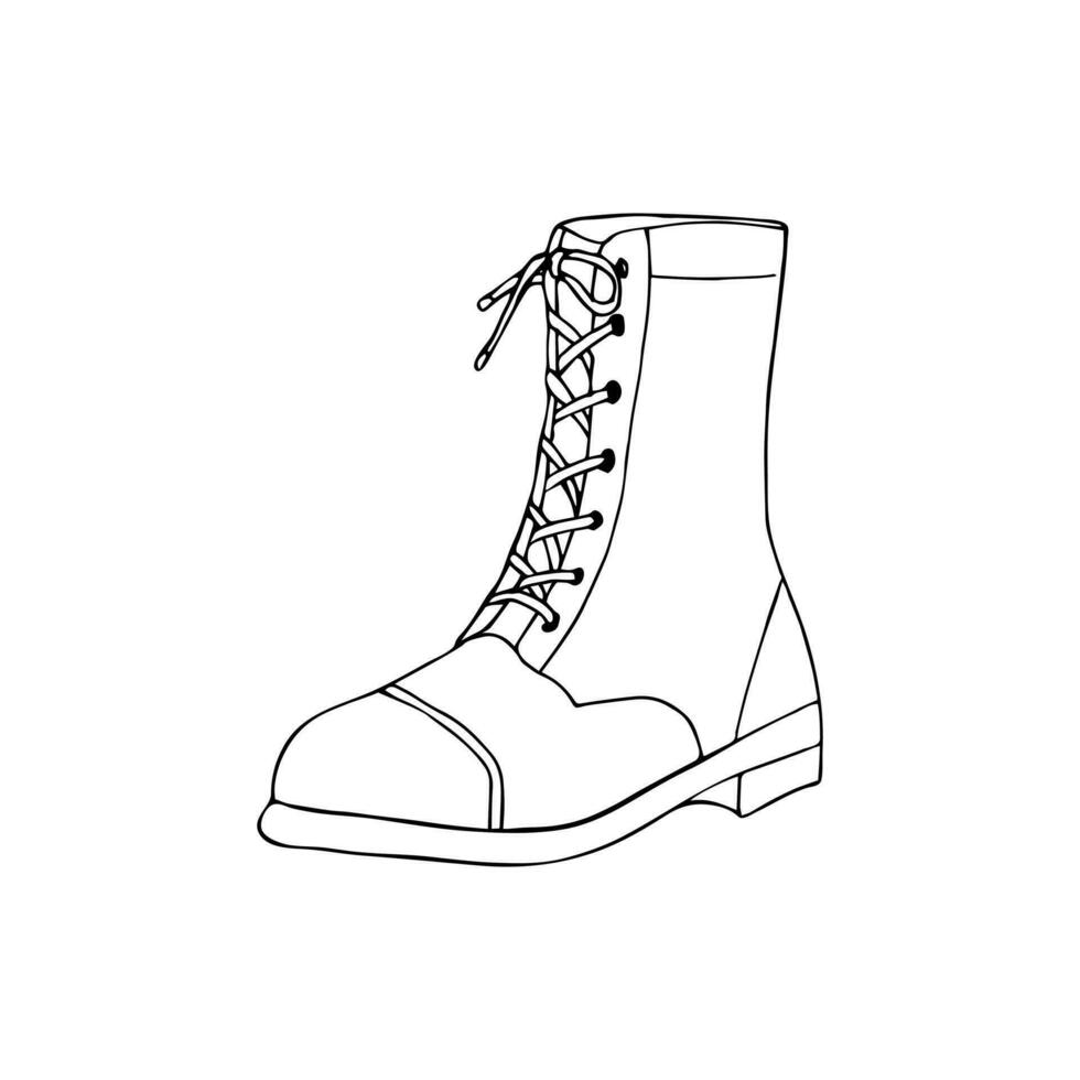 Hand drawn military style boot. Isolated vector illustration on white background