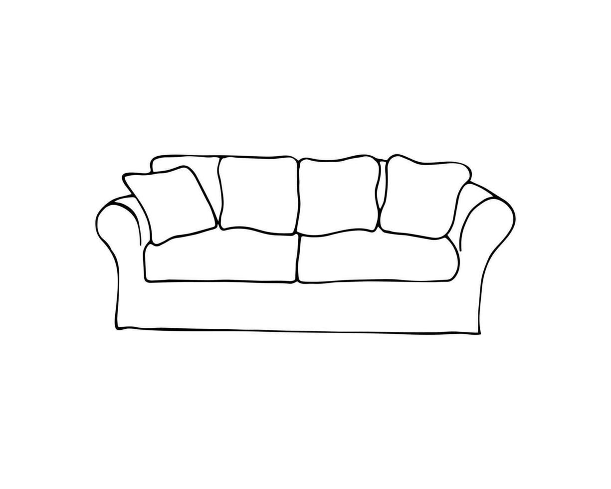 Hand-drawn sofa. Isolated vector illustration on white background