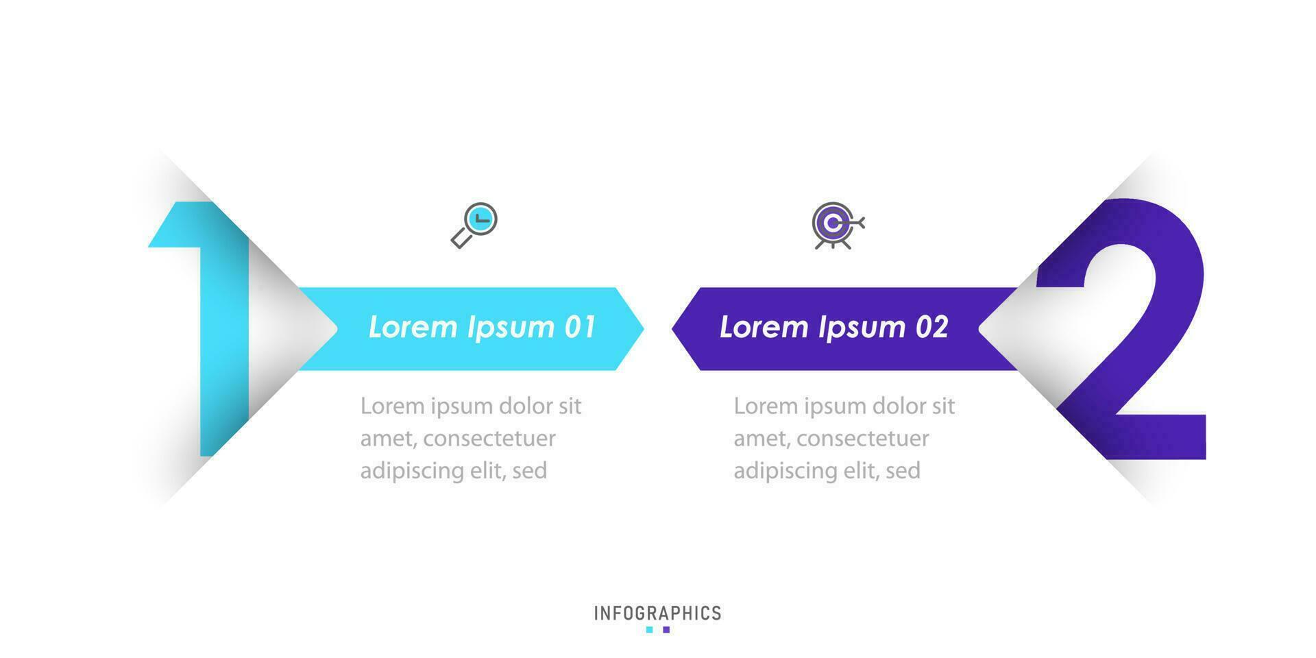 plantilla de diseño de etiquetas infográficas vectoriales con iconos y 2 opciones o pasos. se puede utilizar para diagramas de proceso, presentaciones, diseño de flujo de trabajo, banner, diagrama de flujo, gráfico de información. vector