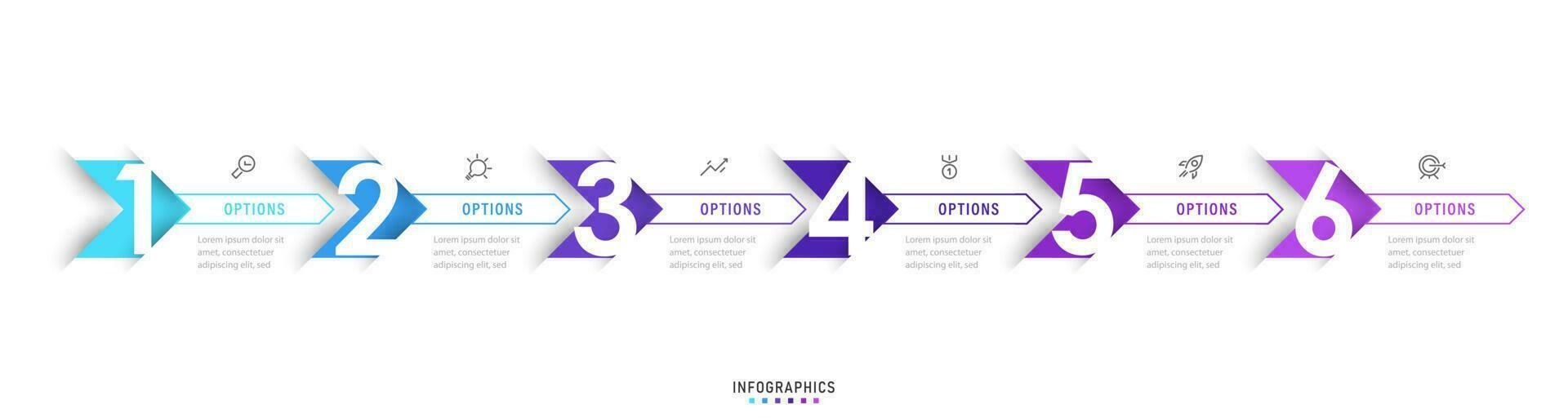 plantilla de diseño de etiquetas infográficas vectoriales con iconos y 6 opciones o pasos. se puede utilizar para diagramas de proceso, presentaciones, diseño de flujo de trabajo, banner, diagrama de flujo, gráfico de información. vector