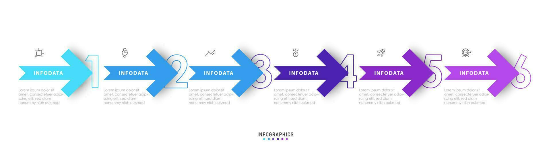 plantilla de diseño de etiquetas infográficas vectoriales con iconos y 6 opciones o pasos. se puede utilizar para diagramas de proceso, presentaciones, diseño de flujo de trabajo, banner, diagrama de flujo, gráfico de información. vector