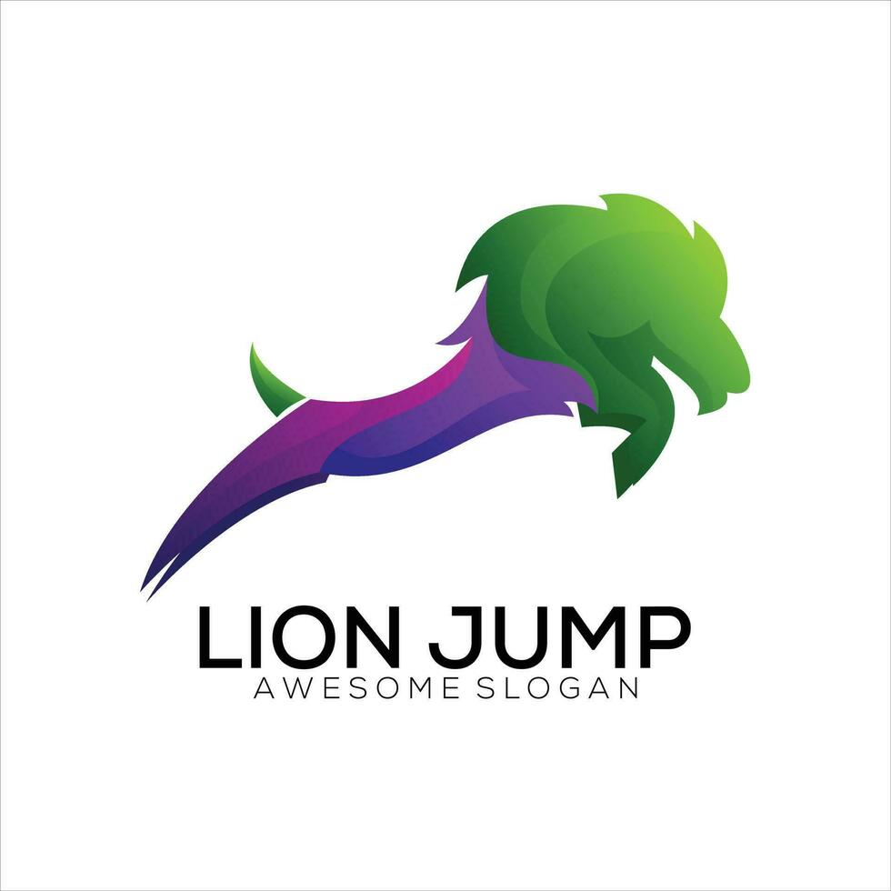 lion jump logo design gradient colorful vector