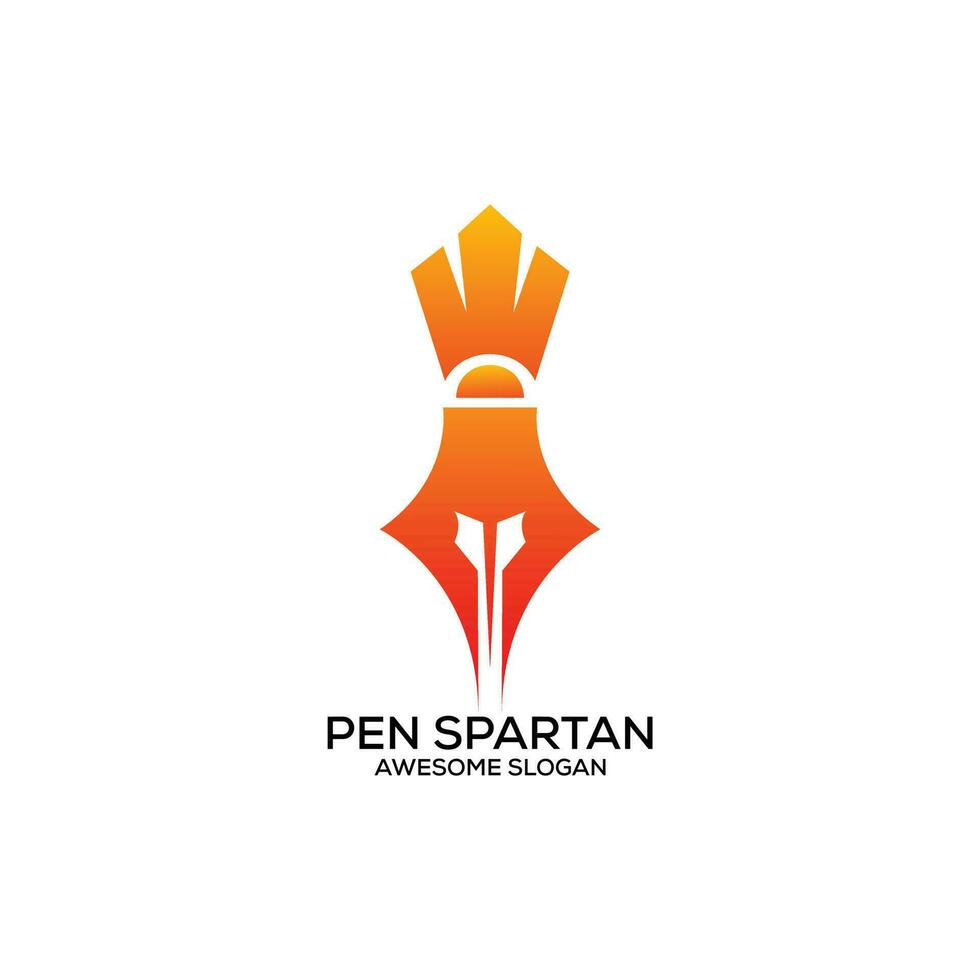 pen with spartan logo design gradient colorful vector