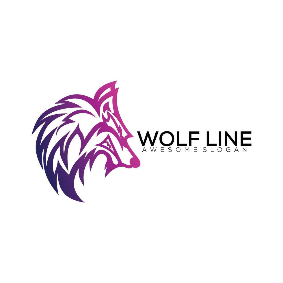 wolf head logo design line art vector