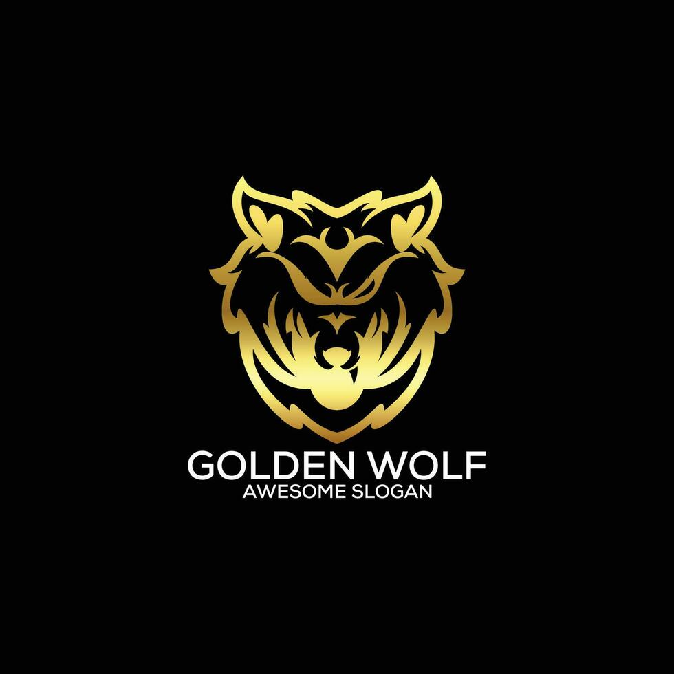 golden wolf logo design luxury line art vector