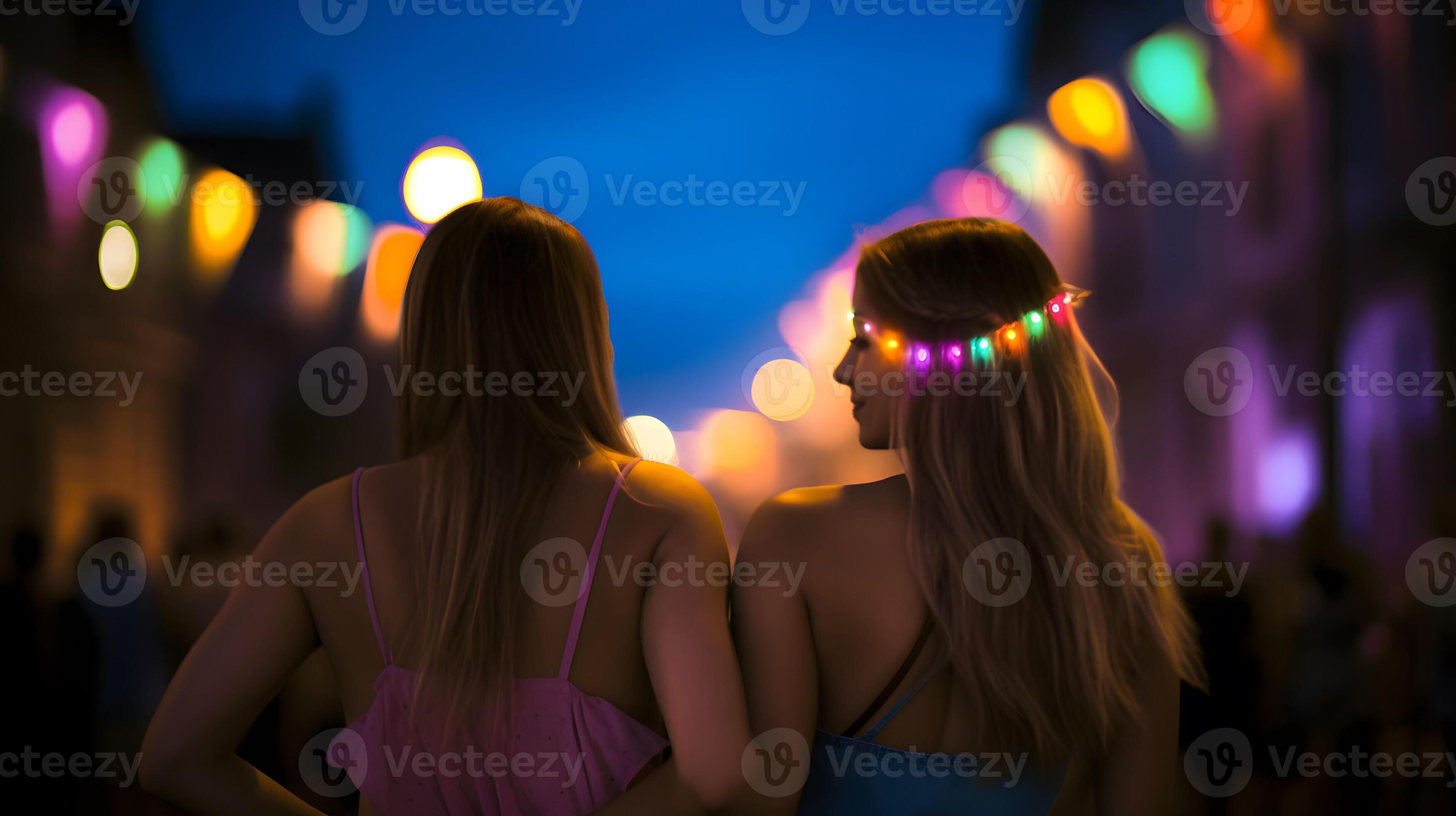 Girl couple at night of pride parade. Concept of LGBT pride. 24306231 Stock Photo at Vecteezy