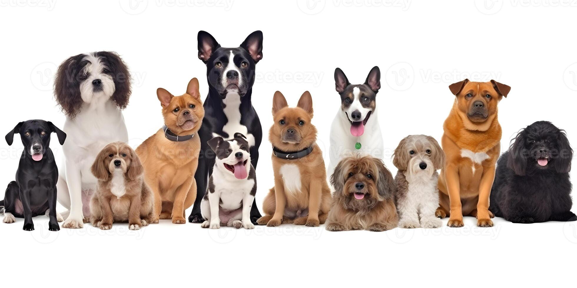 Different types and sizes of dogs group. . photo