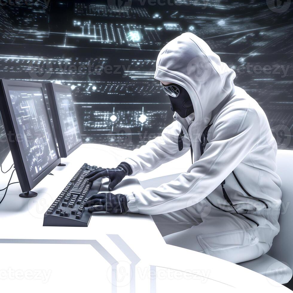 Hacker with hoodie. Concept of dark web, cybercrime, cyberattack. image photo