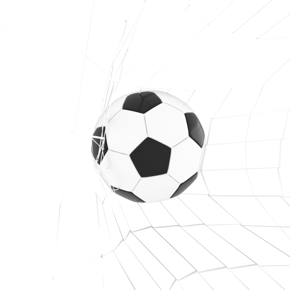 3d renderen voetbal bal gaan in netto doel voorkant visie png