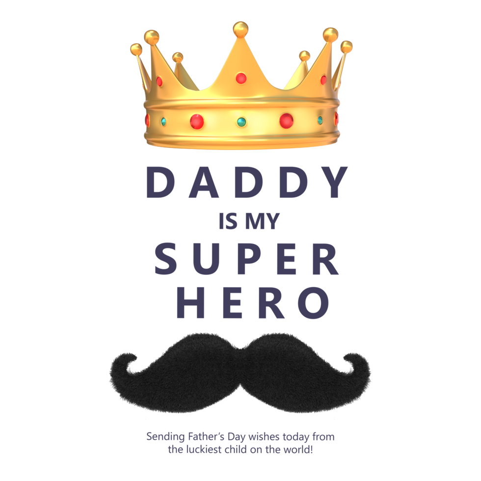 3D Rendering Mustache With Golden Crown For Father's Day png