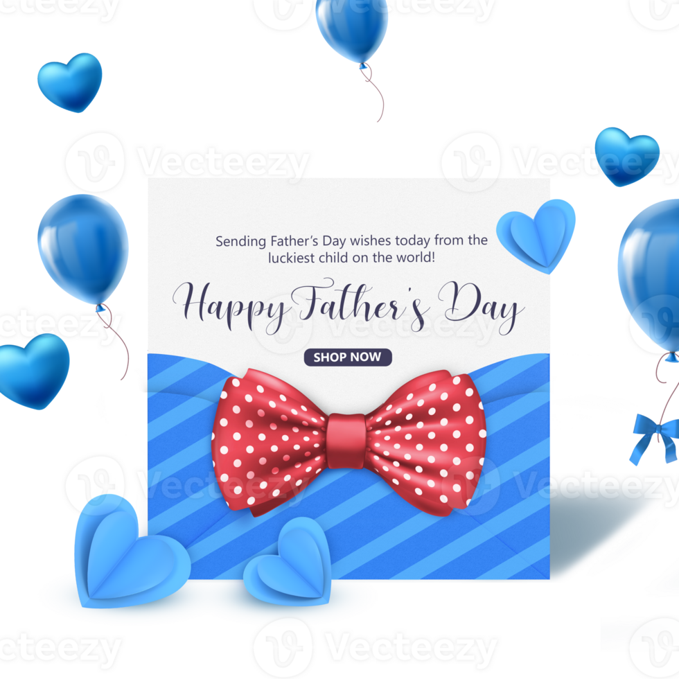 3D Rendering Blue Envelope, Greeting Card With Blue Hearts And Balloons For Father's Day png