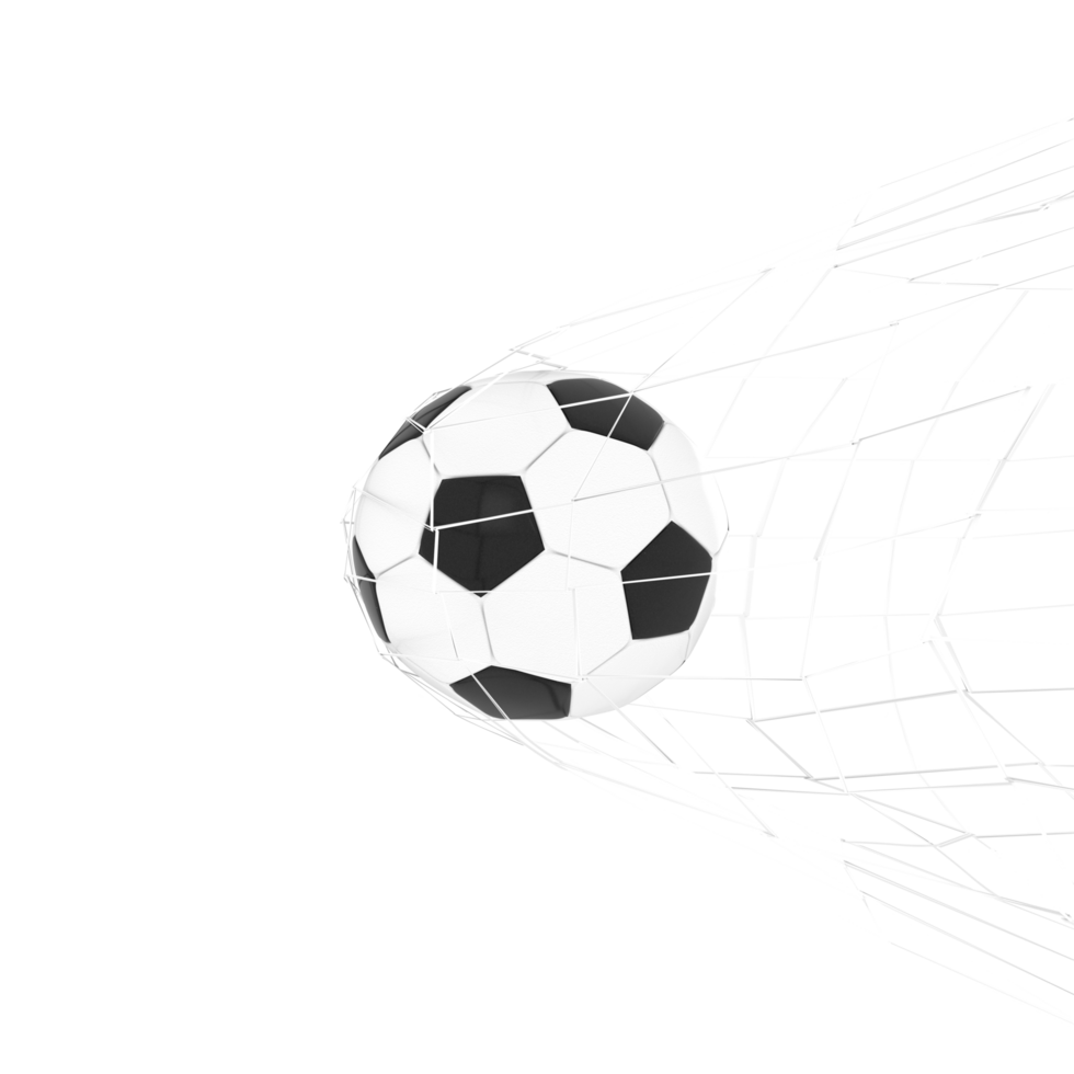 3D Rendering Soccer Ball Going Into Net Goal Side View png