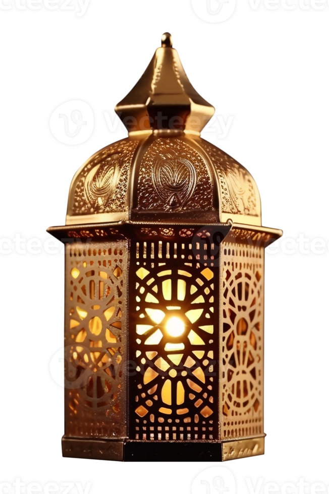 goud lantaarn element voor Islamitisch viering decoratie. generatief ai png