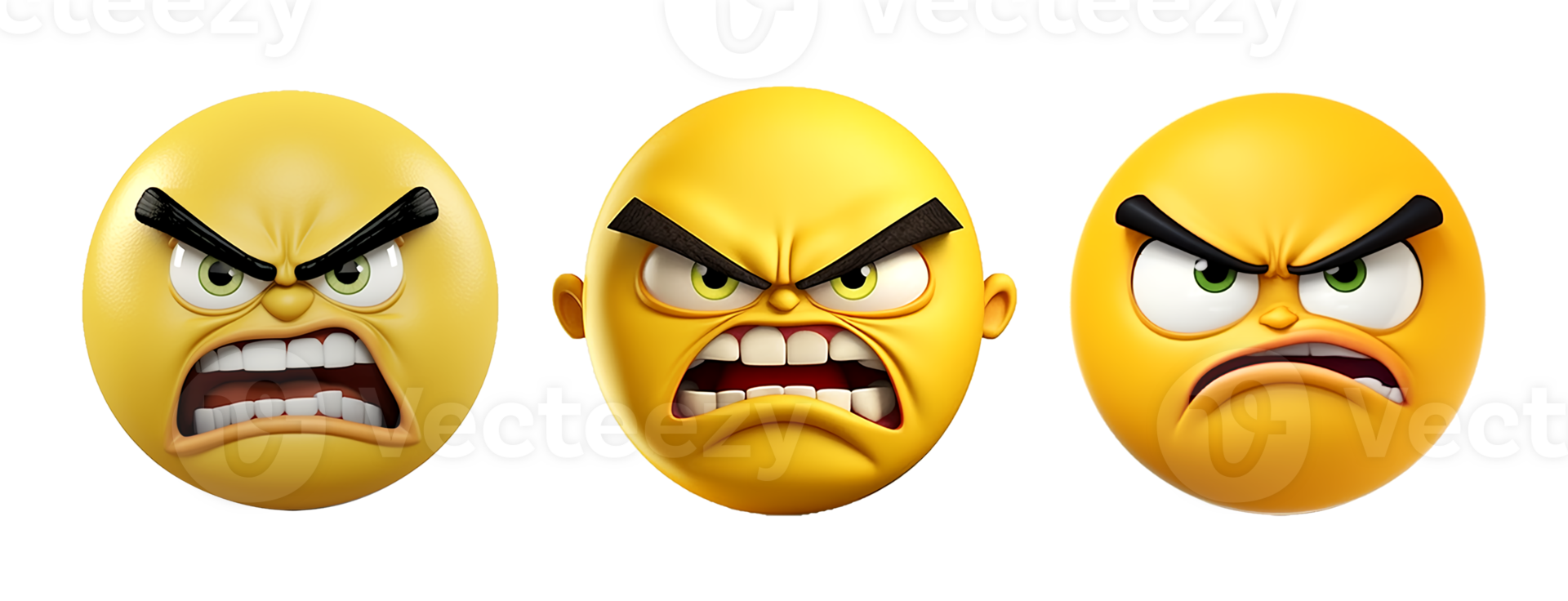 enojado cara expresión conjunto amarillo emoticon icono 3d. generativo ai png