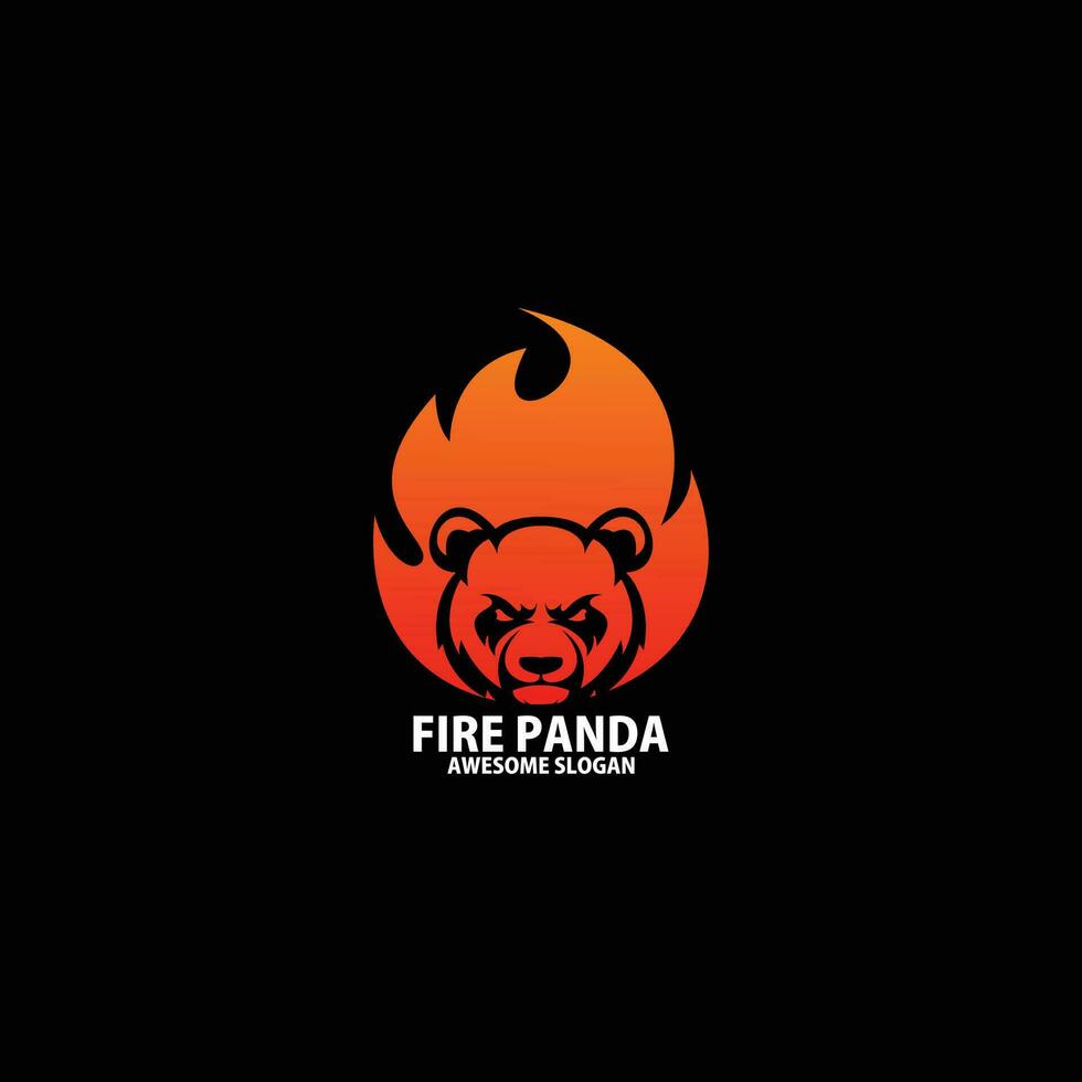 panda with fire logo design gradient color vector