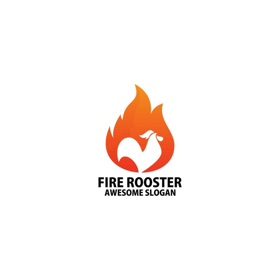 fuego con gallo logo diseño degradado color vector