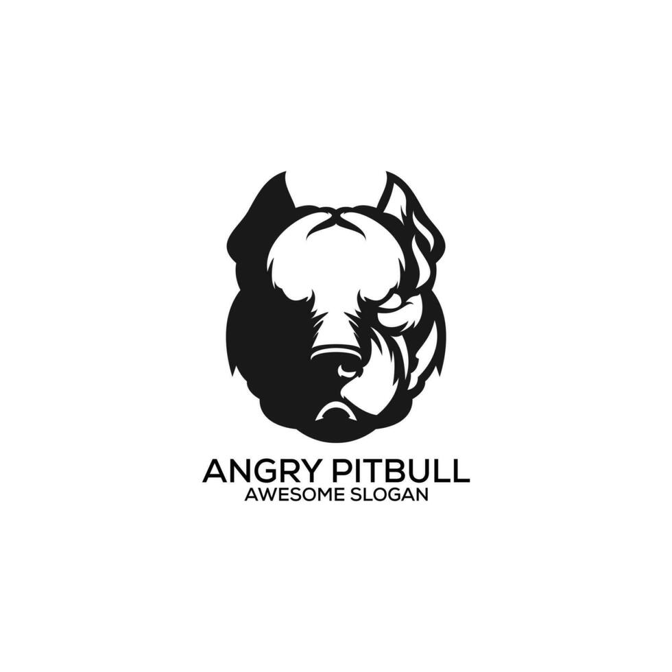 angry pitbull logo design silhouette line art vector