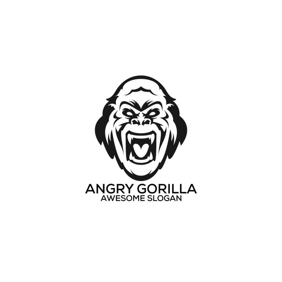 angry gorilla logo design line art vector