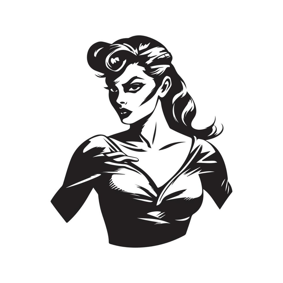 hembra superhéroe, Clásico logo línea Arte concepto negro y blanco color, mano dibujado ilustración vector