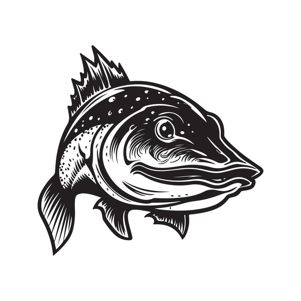 piraiba catfish, vintage logo line art concept black and white color, hand drawn illustration vector