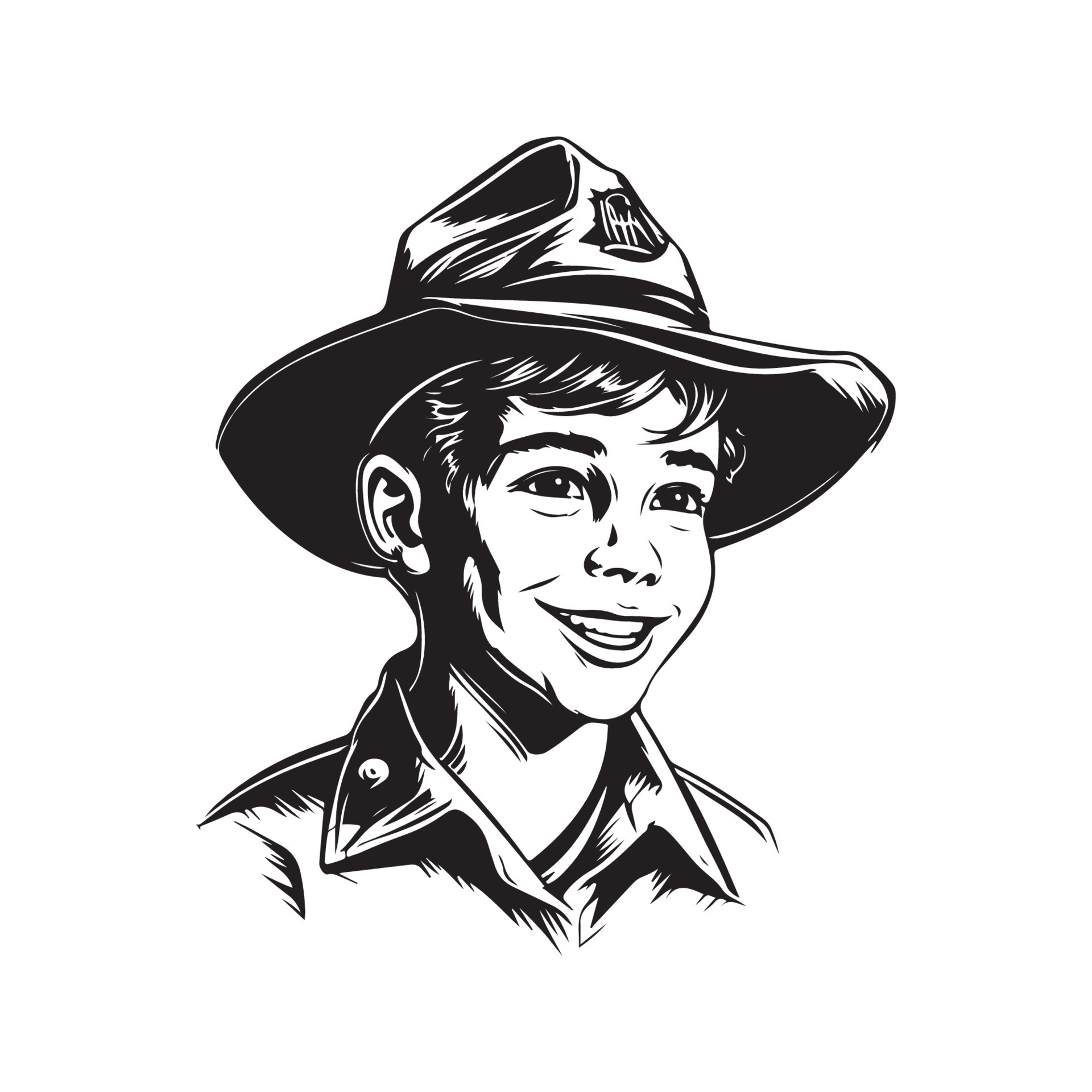 kid in boy scout hat, vintage logo line art concept black and