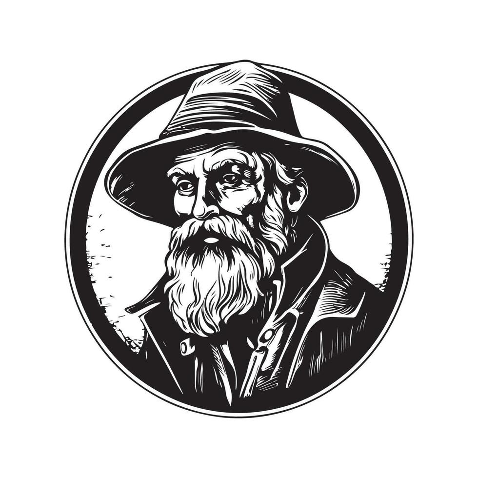 miserable prospector, Clásico logo línea Arte concepto negro y blanco color, mano dibujado ilustración vector