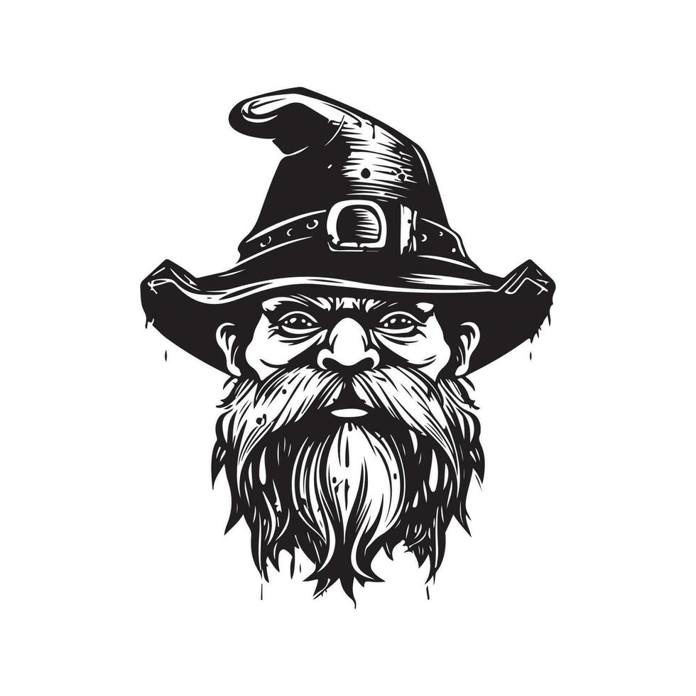 dwarf, vintage logo line art concept black and white color, hand drawn illustration vector