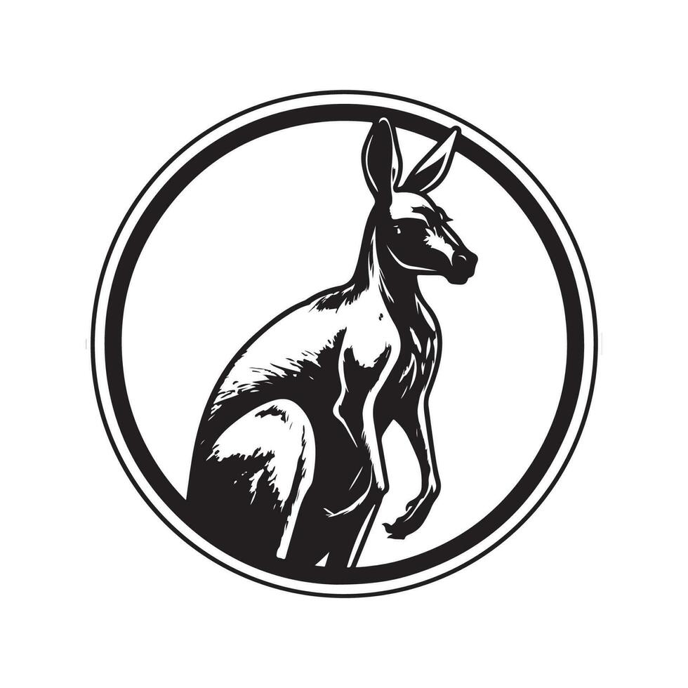 kangaroo, vintage logo line art concept black and white color, hand drawn illustration vector