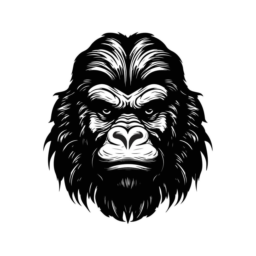 gorilla head, vintage logo line art concept black and white color, hand drawn illustration vector