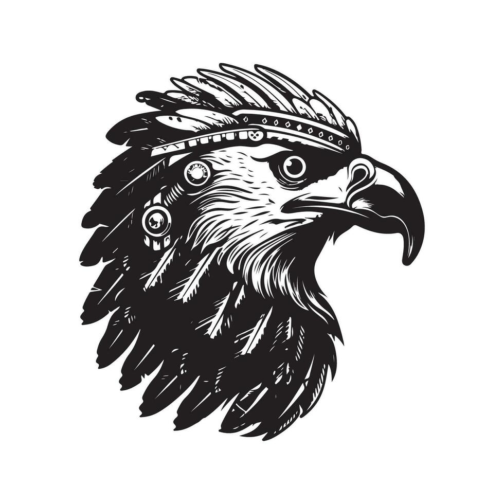 eagle warrior, vintage logo line art concept black and white color, hand drawn illustration vector