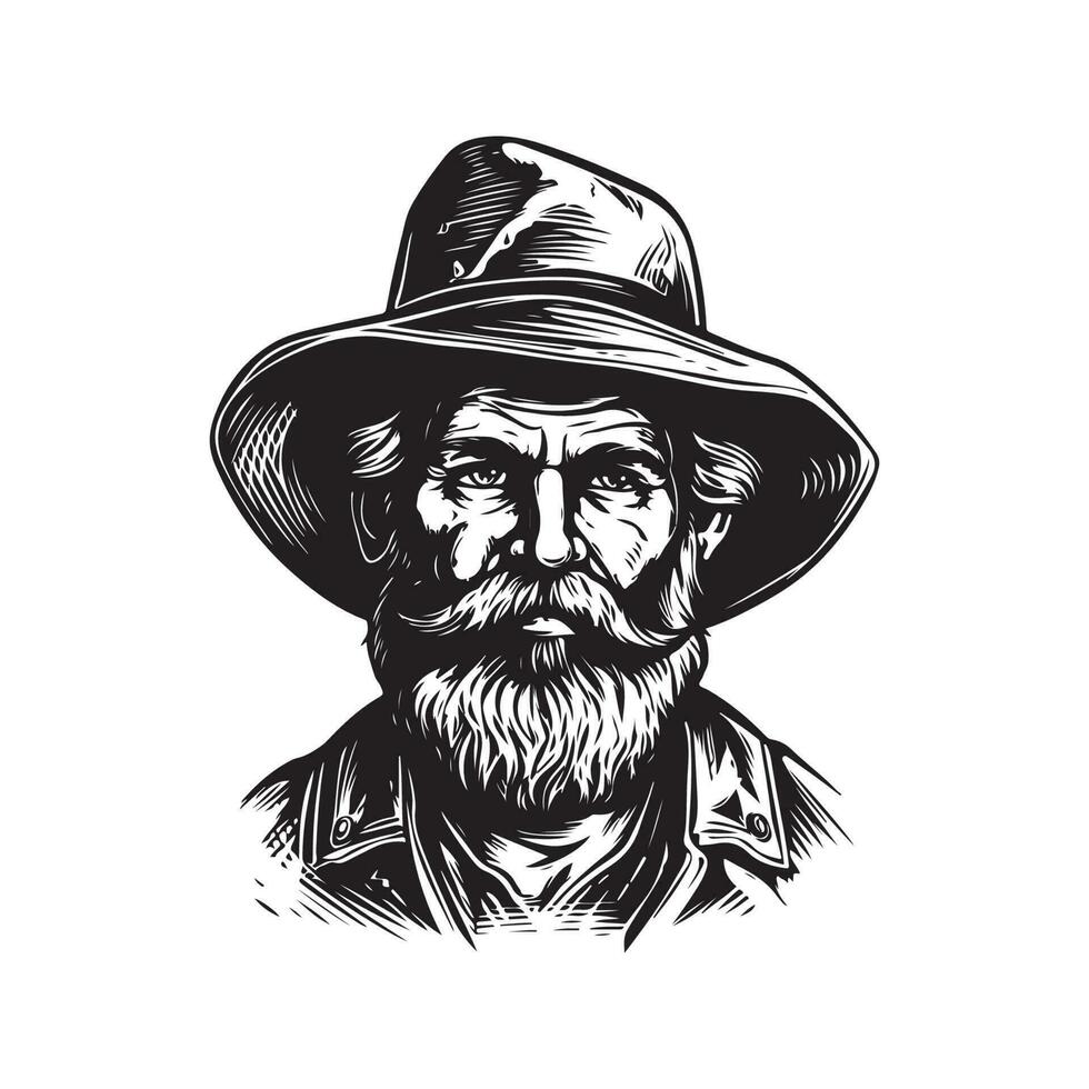 miserable prospector, Clásico logo línea Arte concepto negro y blanco color, mano dibujado ilustración vector