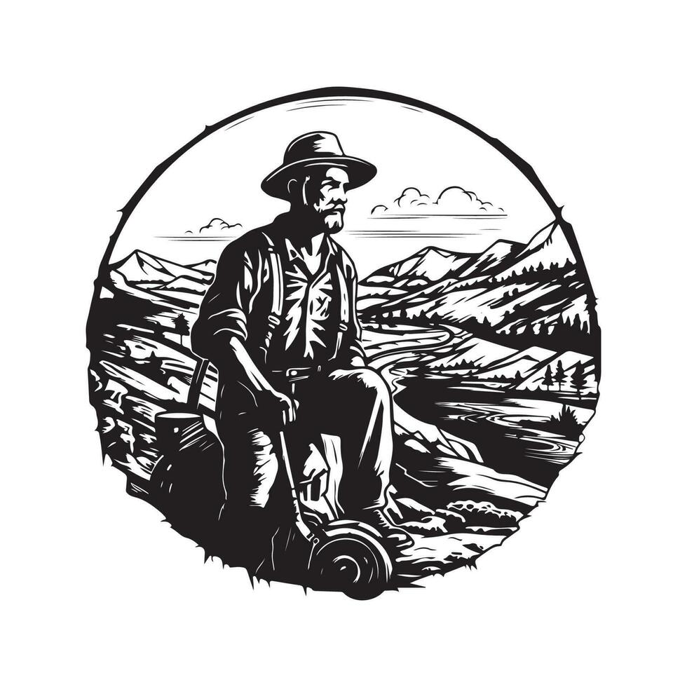 solitario minero, Clásico logo línea Arte concepto negro y blanco color, mano dibujado ilustración vector