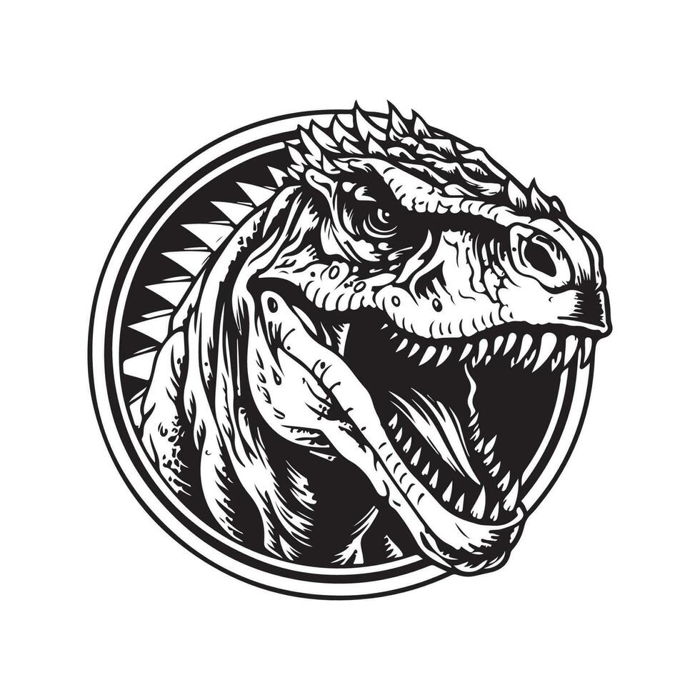 giganotosaurus, vintage logo line art concept black and white color, hand drawn illustration vector