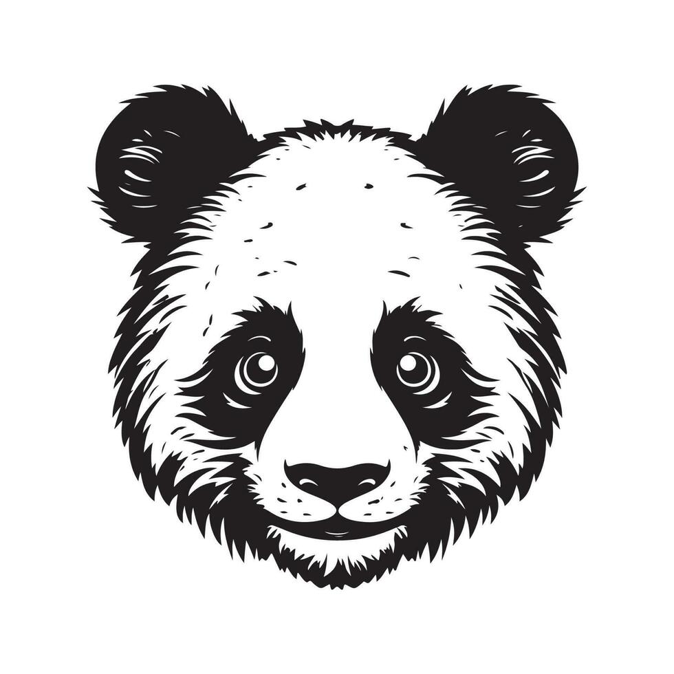 panda, vintage logo line art concept black and white color, hand drawn illustration vector