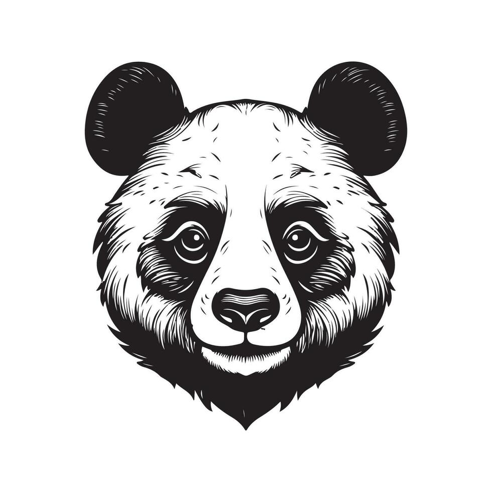 panda, vintage logo line art concept black and white color, hand drawn illustration vector