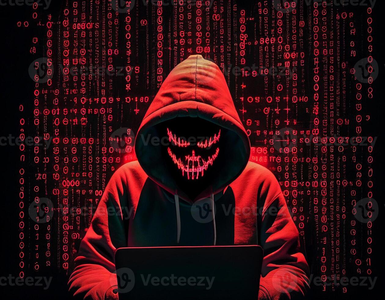 Anonymous modernized hacker. Concept of red hat, hacking cybersecurity, cybercrime, cyberattack, etc. image photo