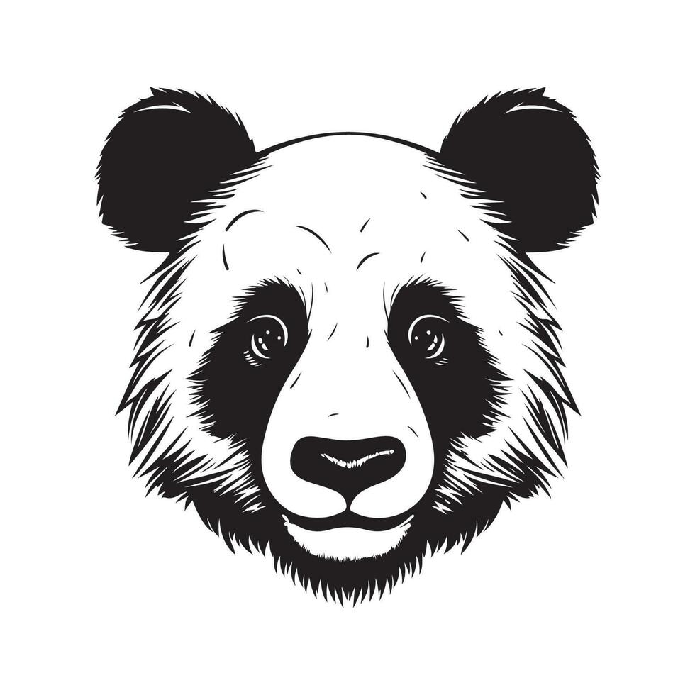 panda, vintage logo line art concept black and white color, hand drawn illustration vector