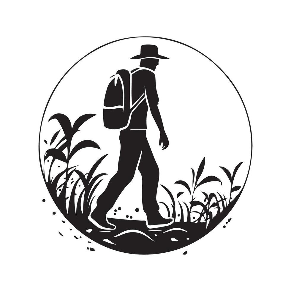 guide leading in natural way, vintage logo line art concept black and white color, hand drawn illustration vector