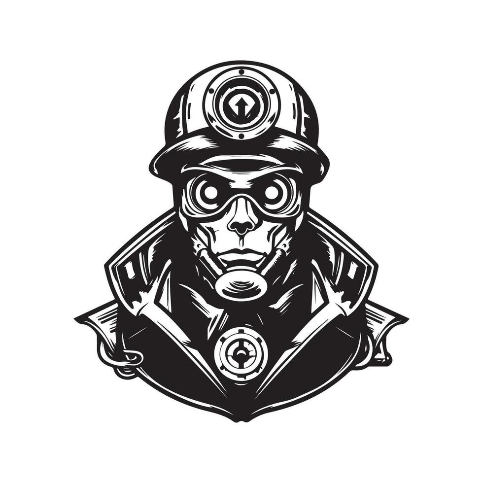 cyborg medic, vintage logo line art concept black and white color 