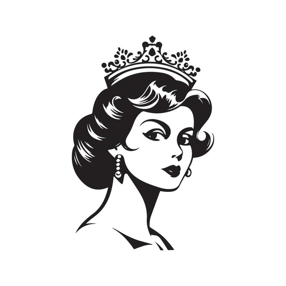 fair queen, vintage logo line art concept black and white color, hand drawn illustration vector