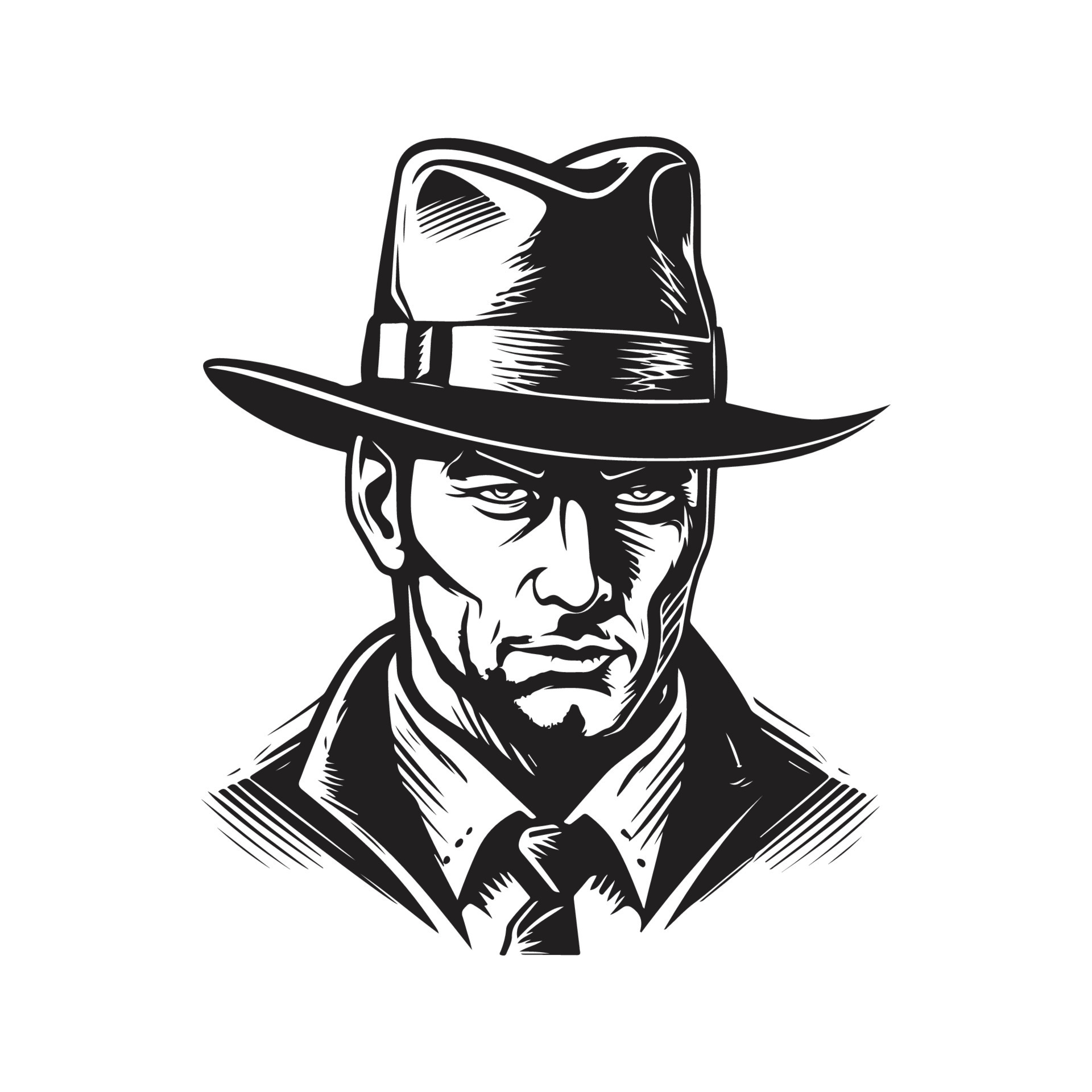 gangster wearing fedora hat, vintage logo line art concept black and ...