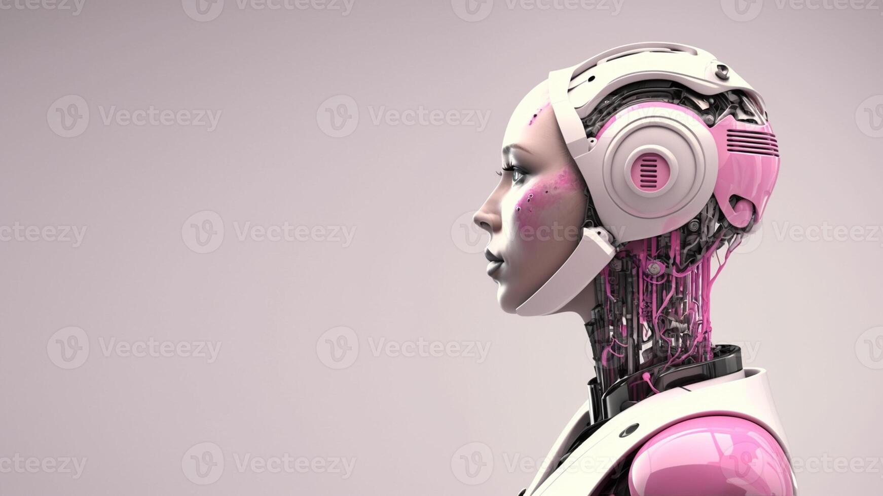 Mechanic head of human female robot with artificial intelligence. photo