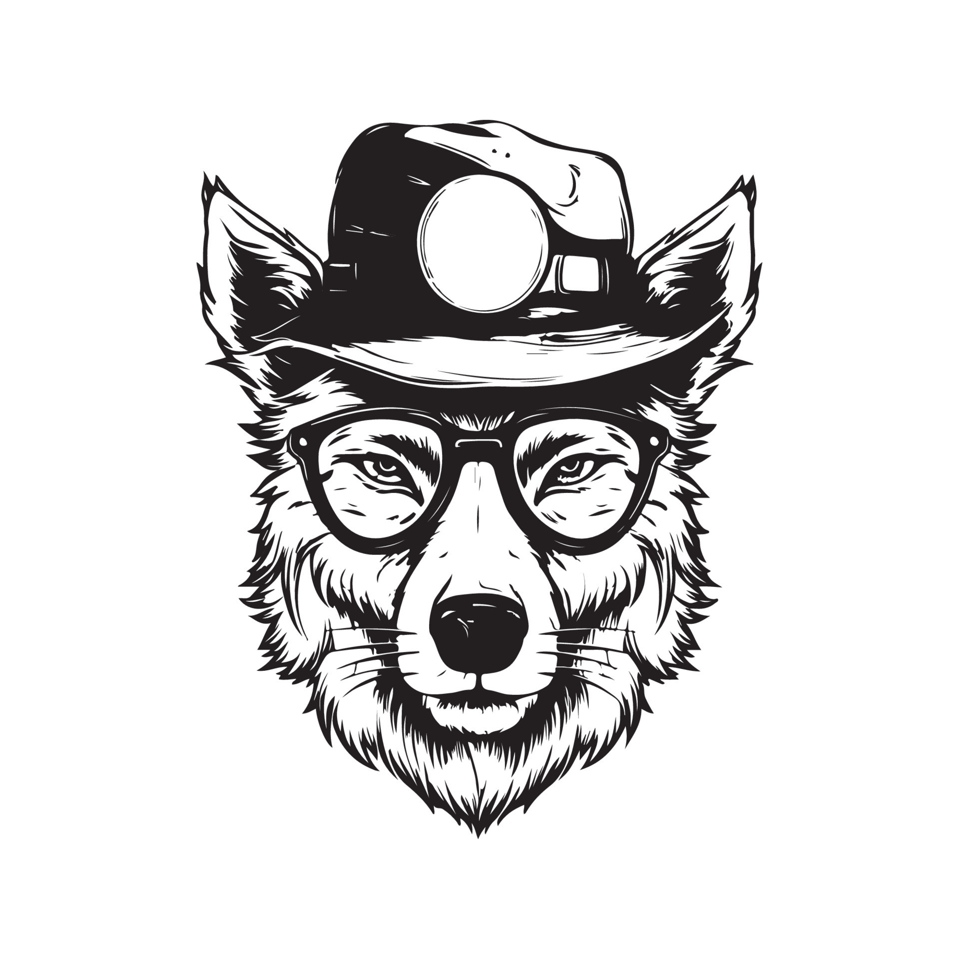 hipster wolf, vintage logo line art concept black and white color ...