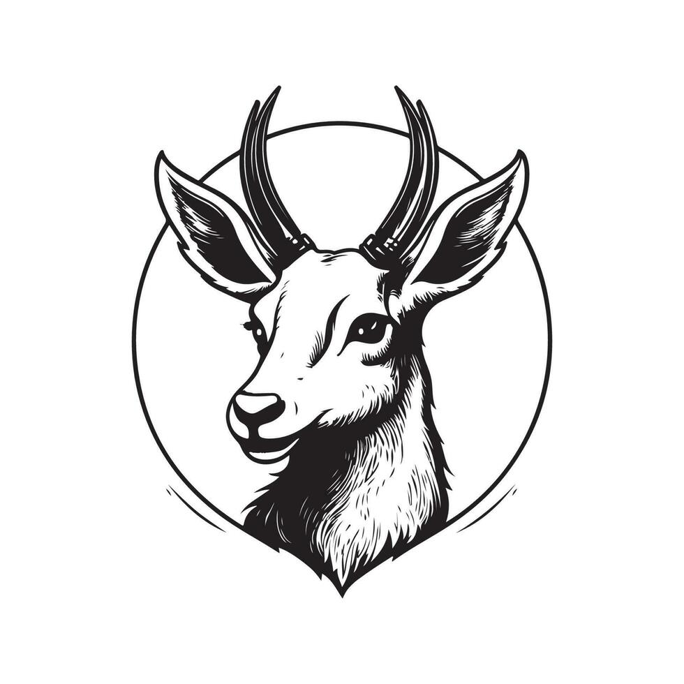 musk deer, vintage logo line art concept black and white color, hand drawn illustration vector