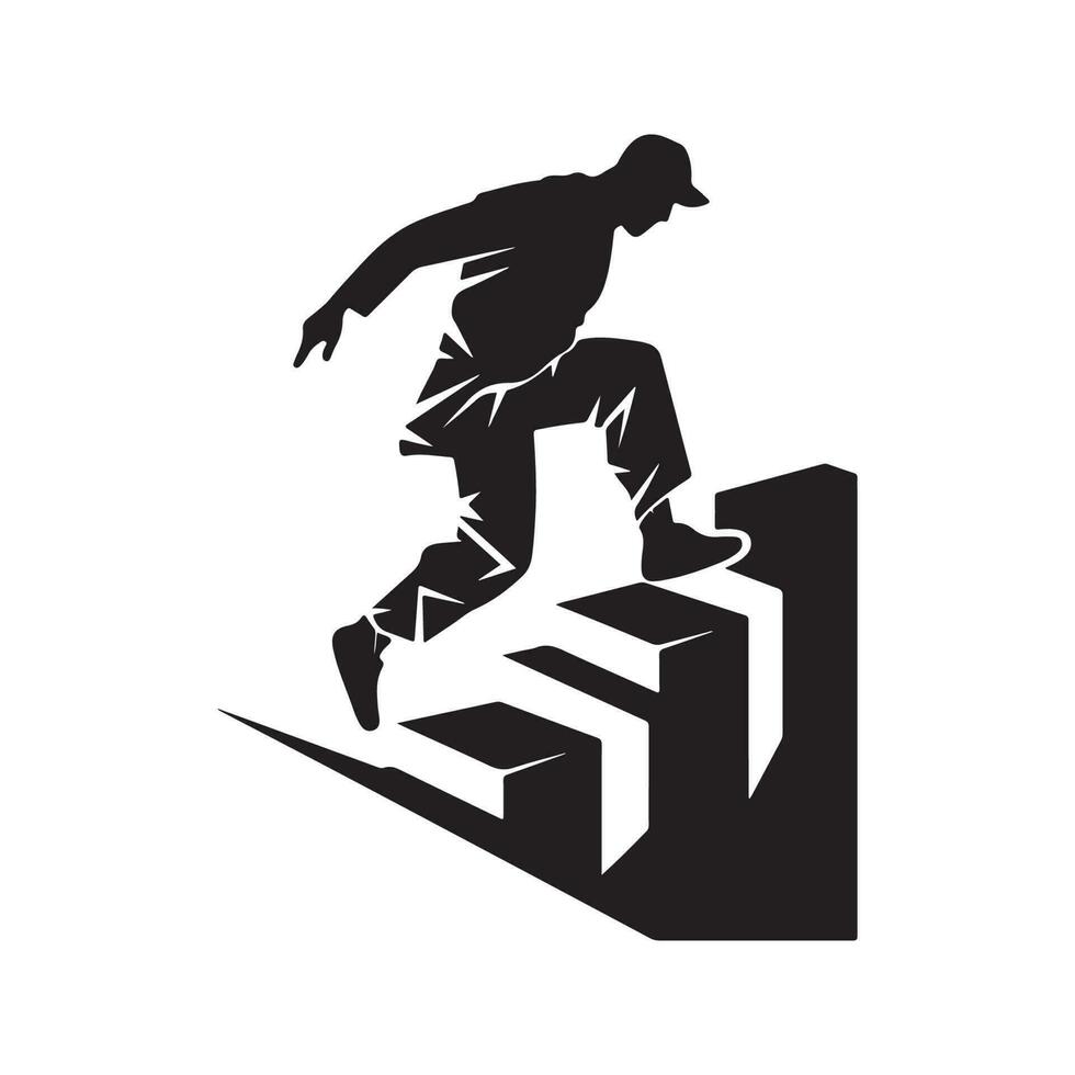 parkour, vintage logo line art concept black and white color, hand drawn illustration vector